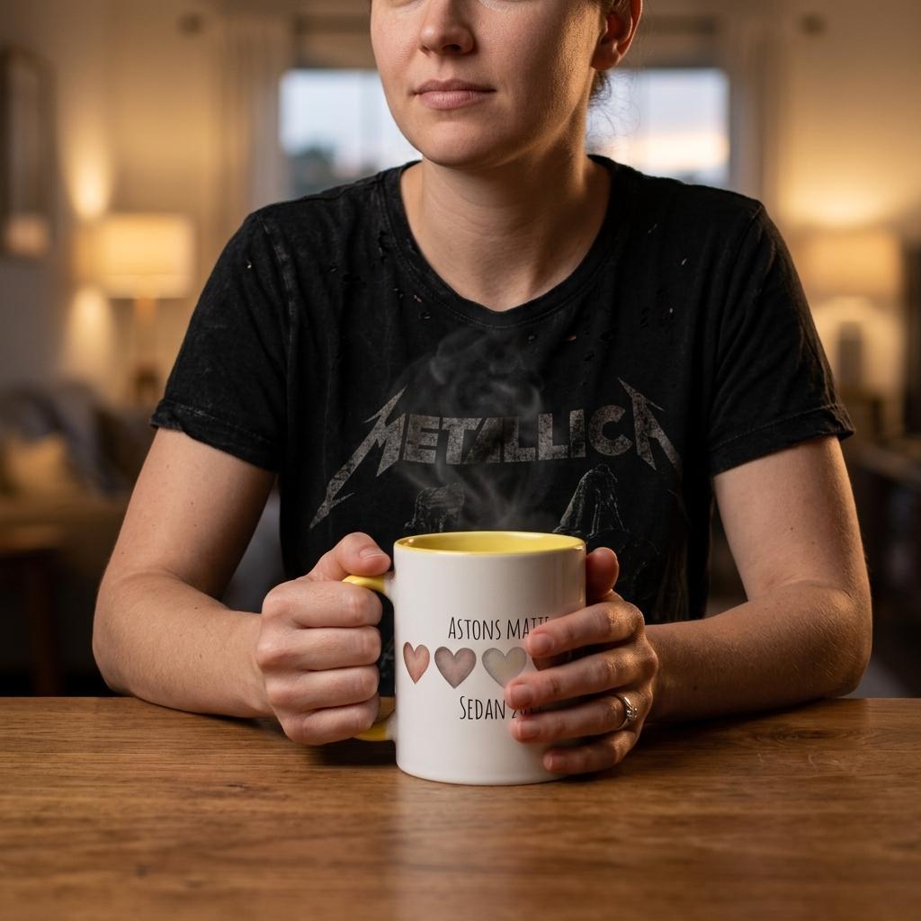 Personlig taxmugg, produktbild som visar muggens mått och form