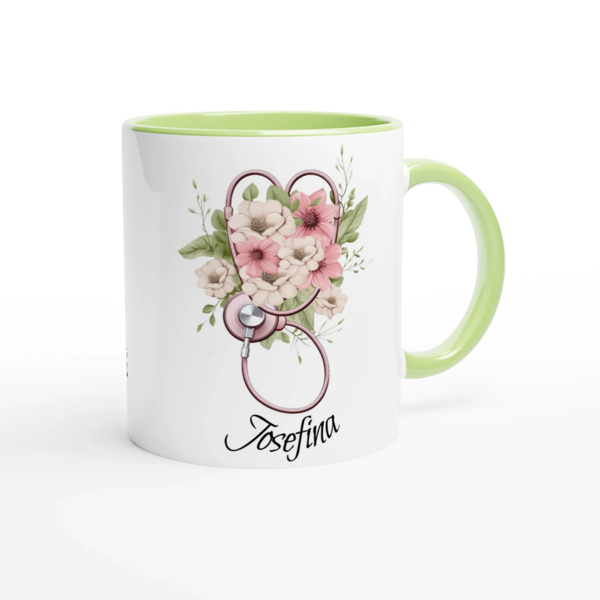 Gul mugg med stetoskop, namn och att-göra-lista, present till sjuksköterska