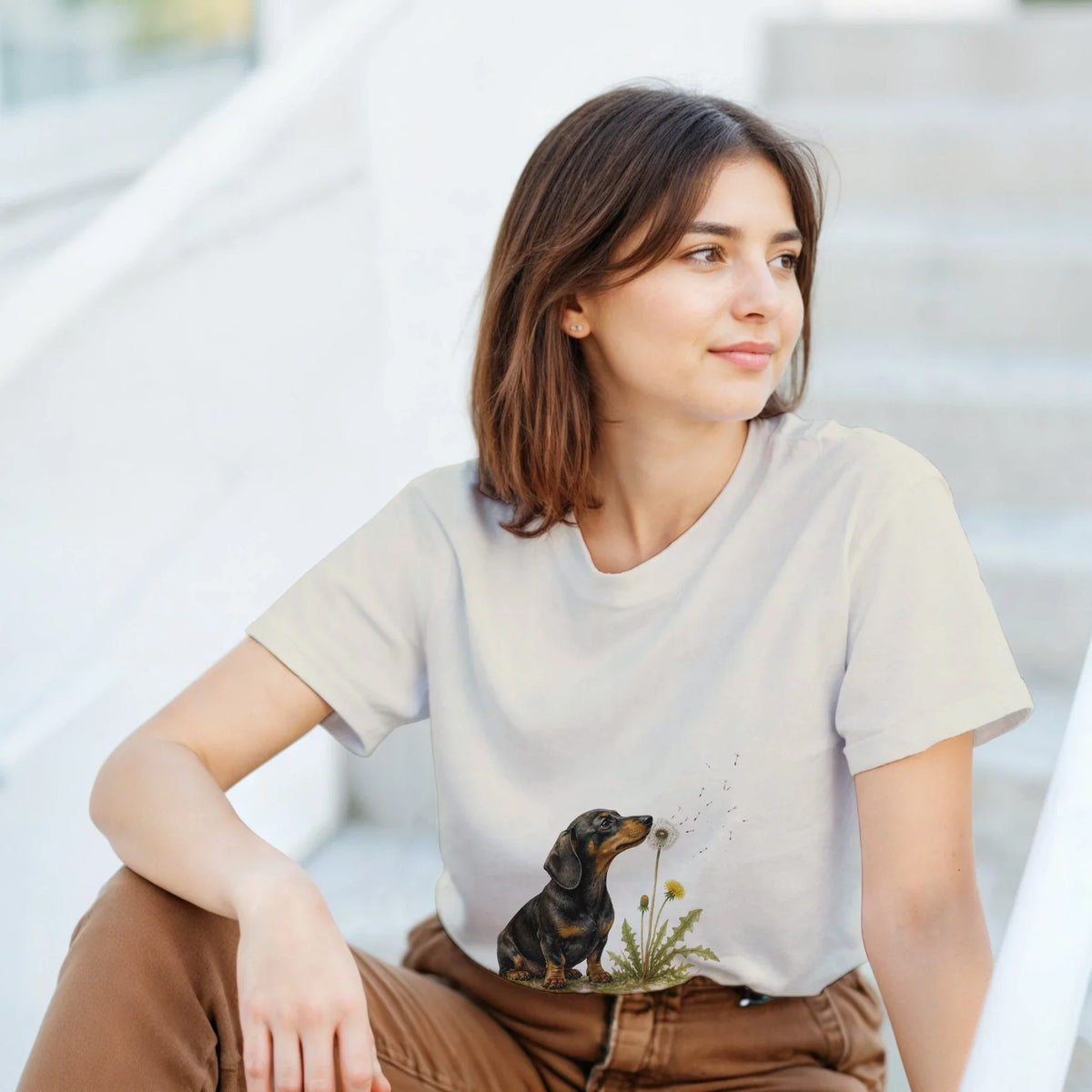 T-shirt i färgen Daisy med tax och maskrosor i akvarellstil