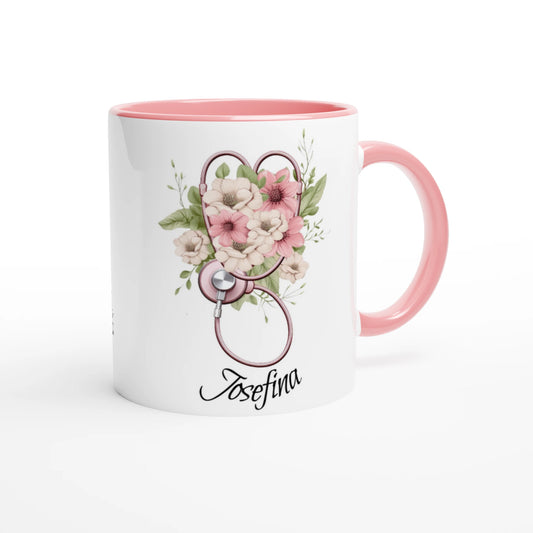 Mugg med stetoskop med vackra blommor och en att göra lista. Namn och lista är anpassningsbar.