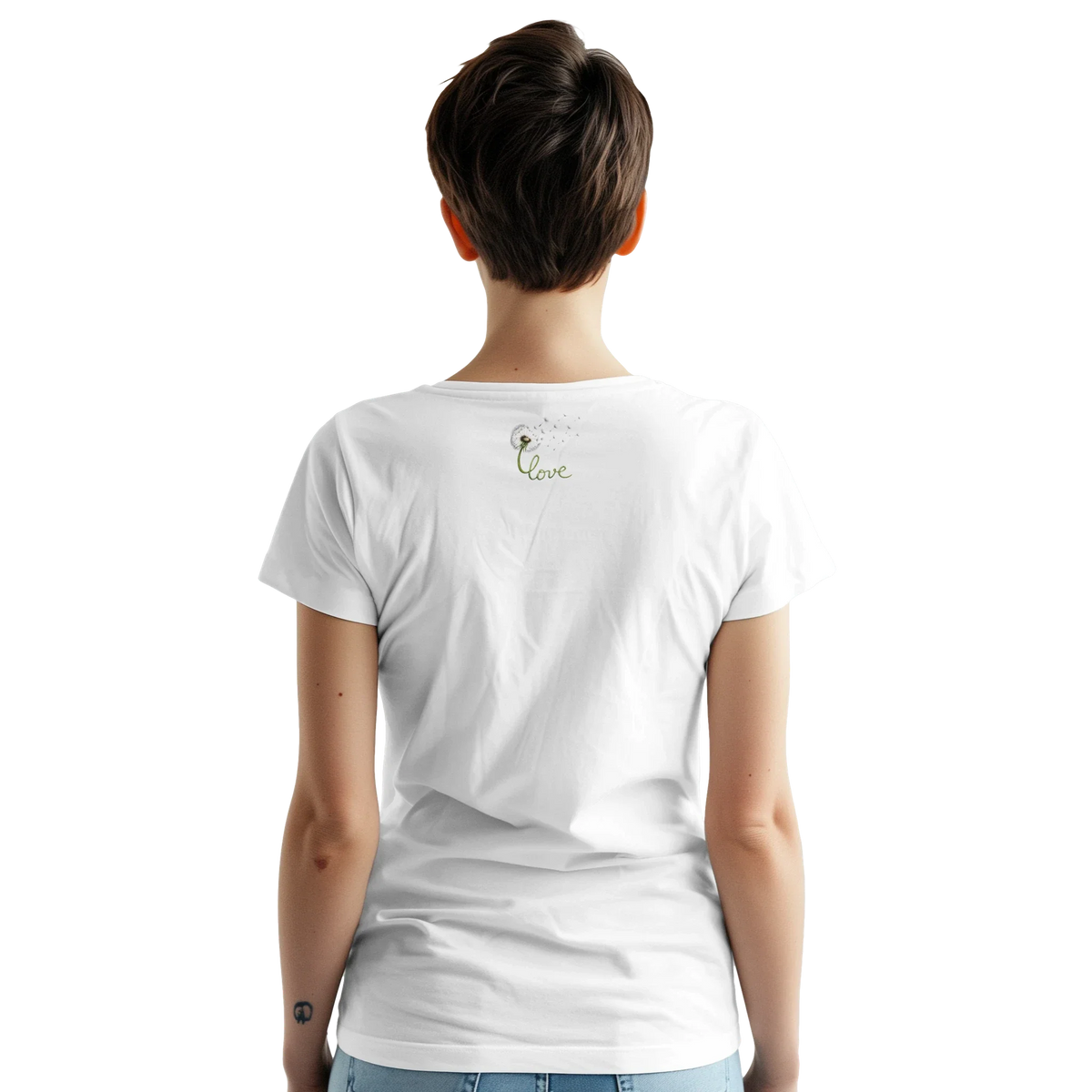 Närbild på taxtryck och maskrosor i akvarellstil på t-shirt