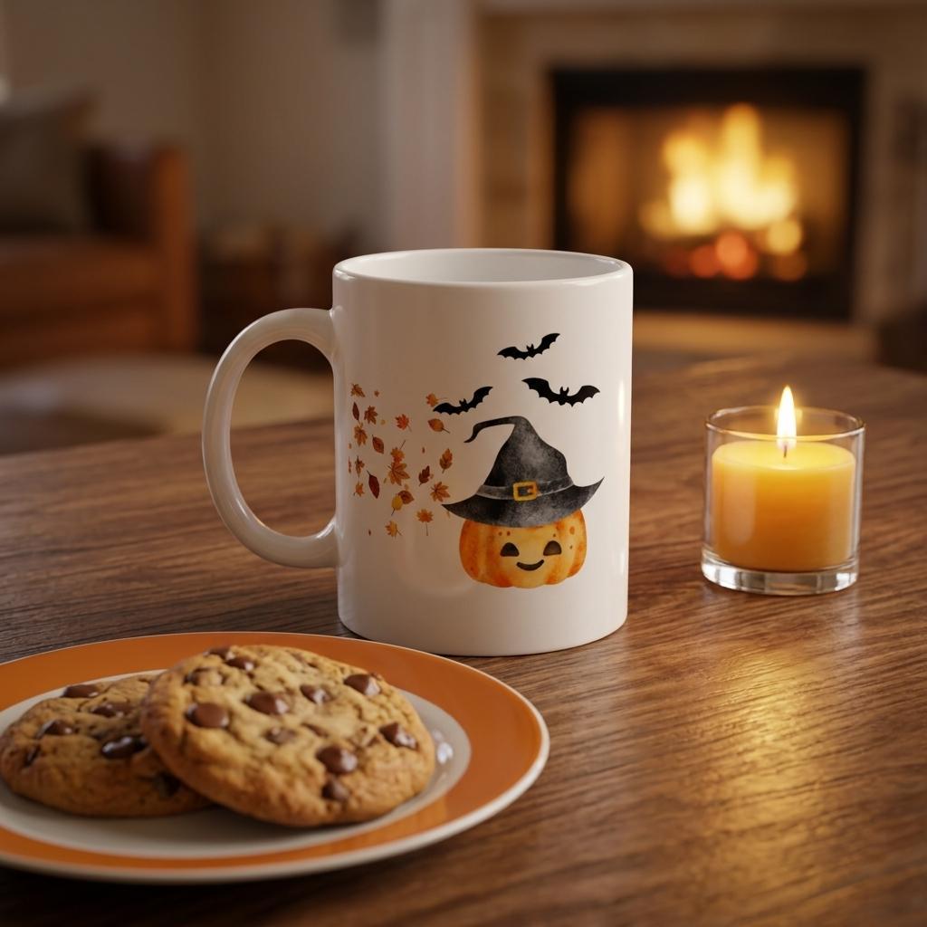 happy sppoky season mugg med söt pumpa och fladdermus