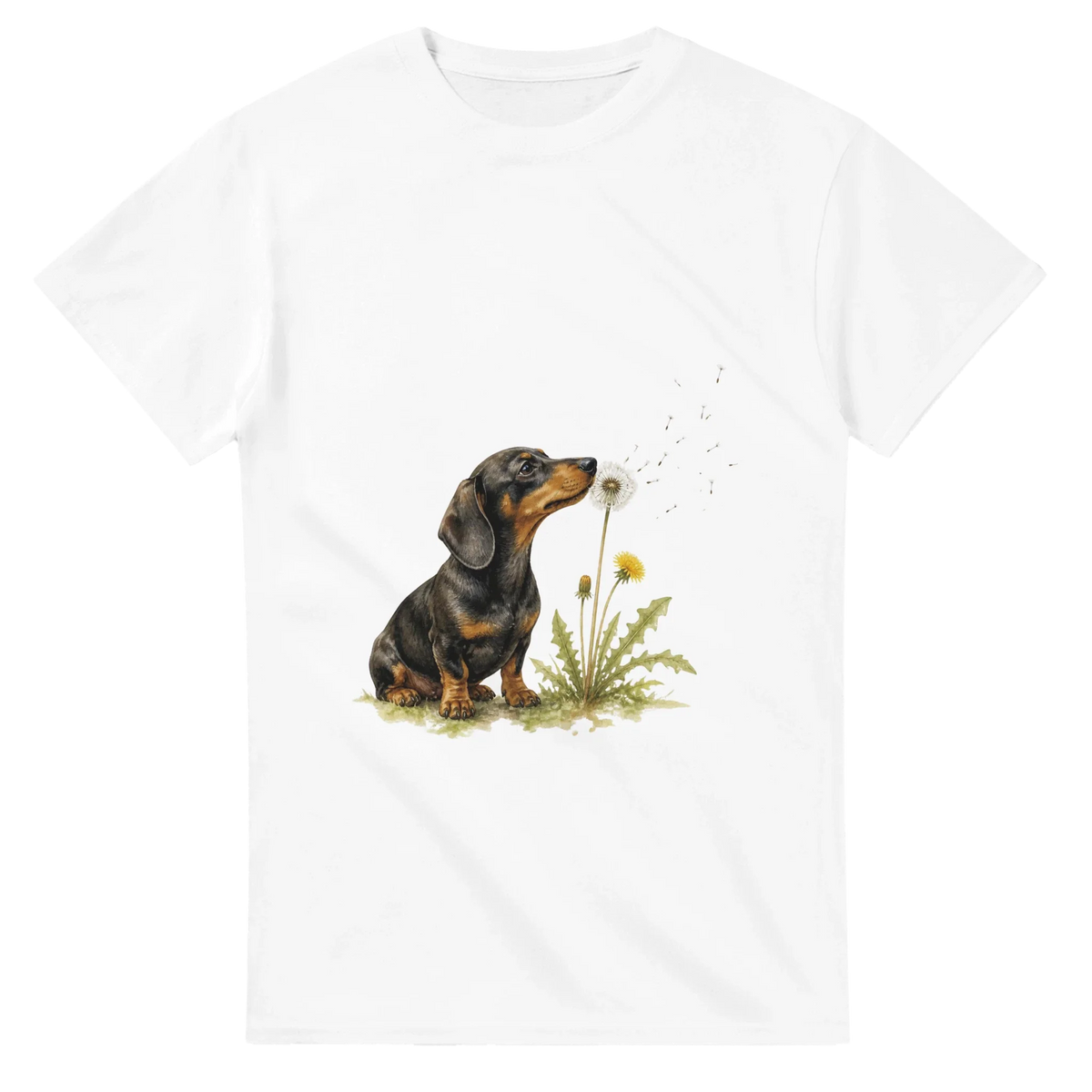 Taxt-shirt med maskrosor, produktbild som visar samtliga färger