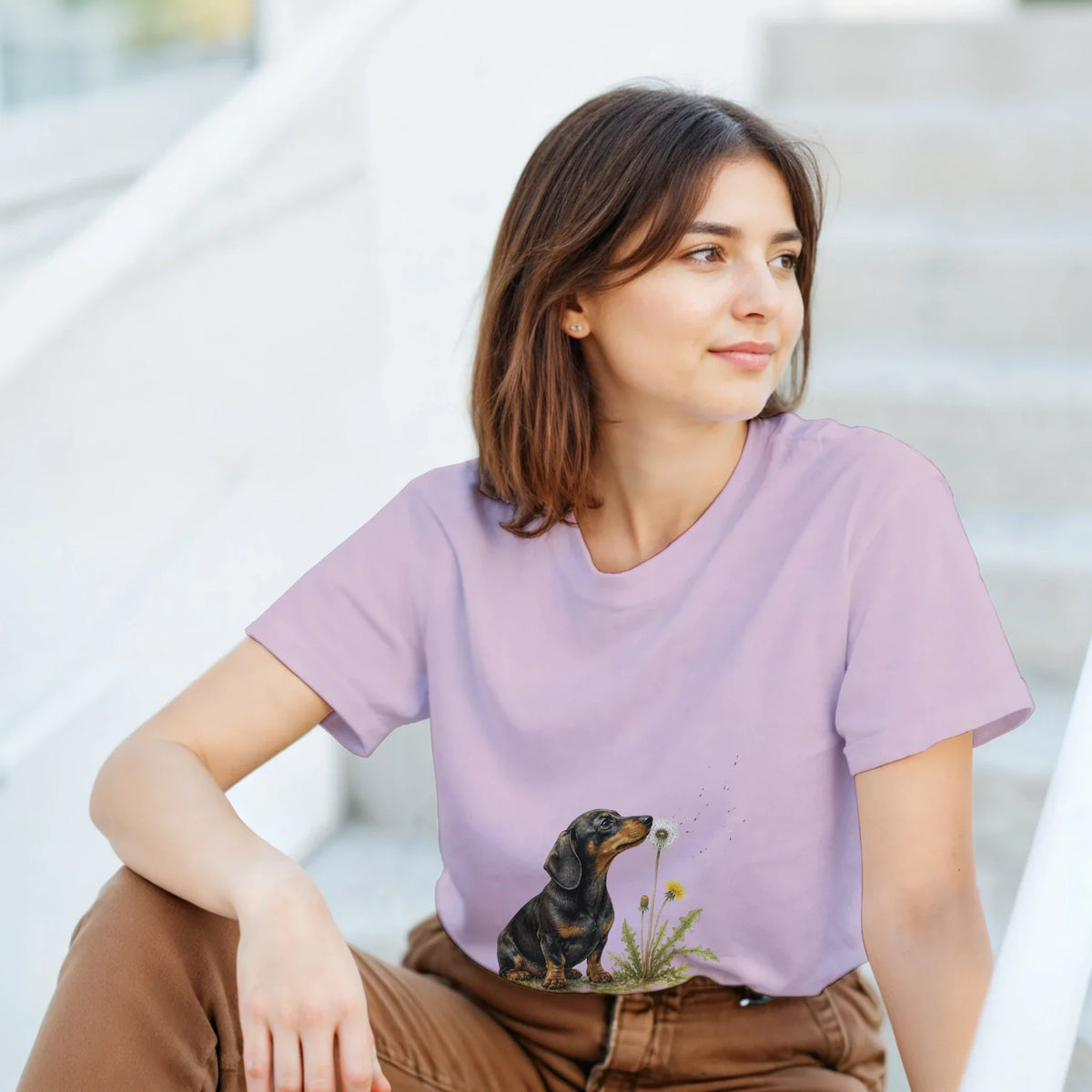 Ljusgrå t-shirt med tax och maskrosor i akvarellstil